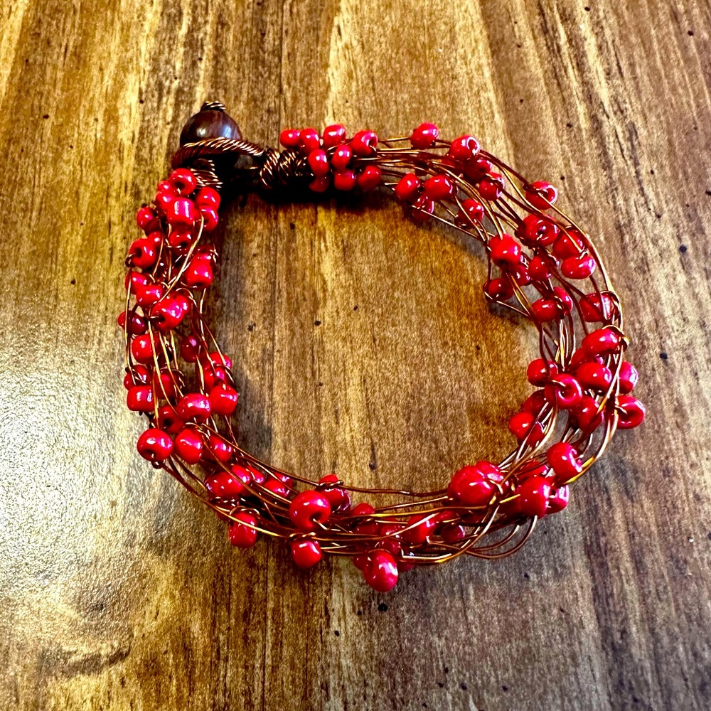 Handmade copper and beaded bracelet